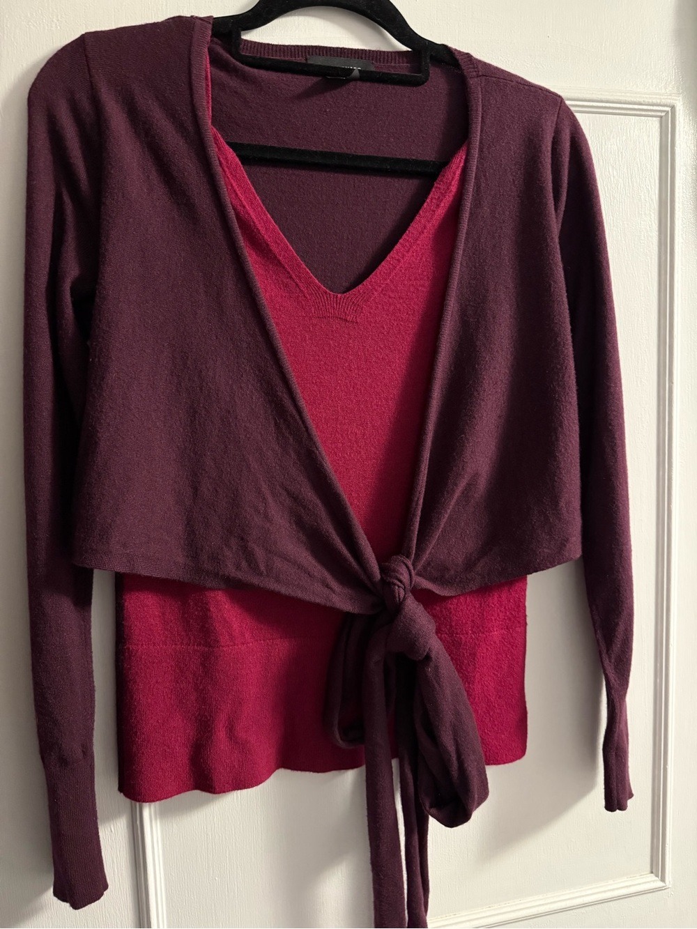 Club Monaco Two-Tone Knit Sweater in Plum and Berry